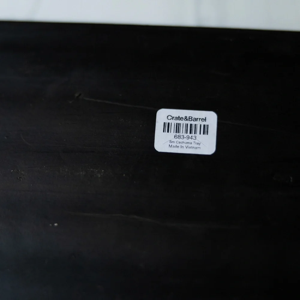 Crate and Barrel Cachuma tray made in Vietnam earthenware ceramic black white